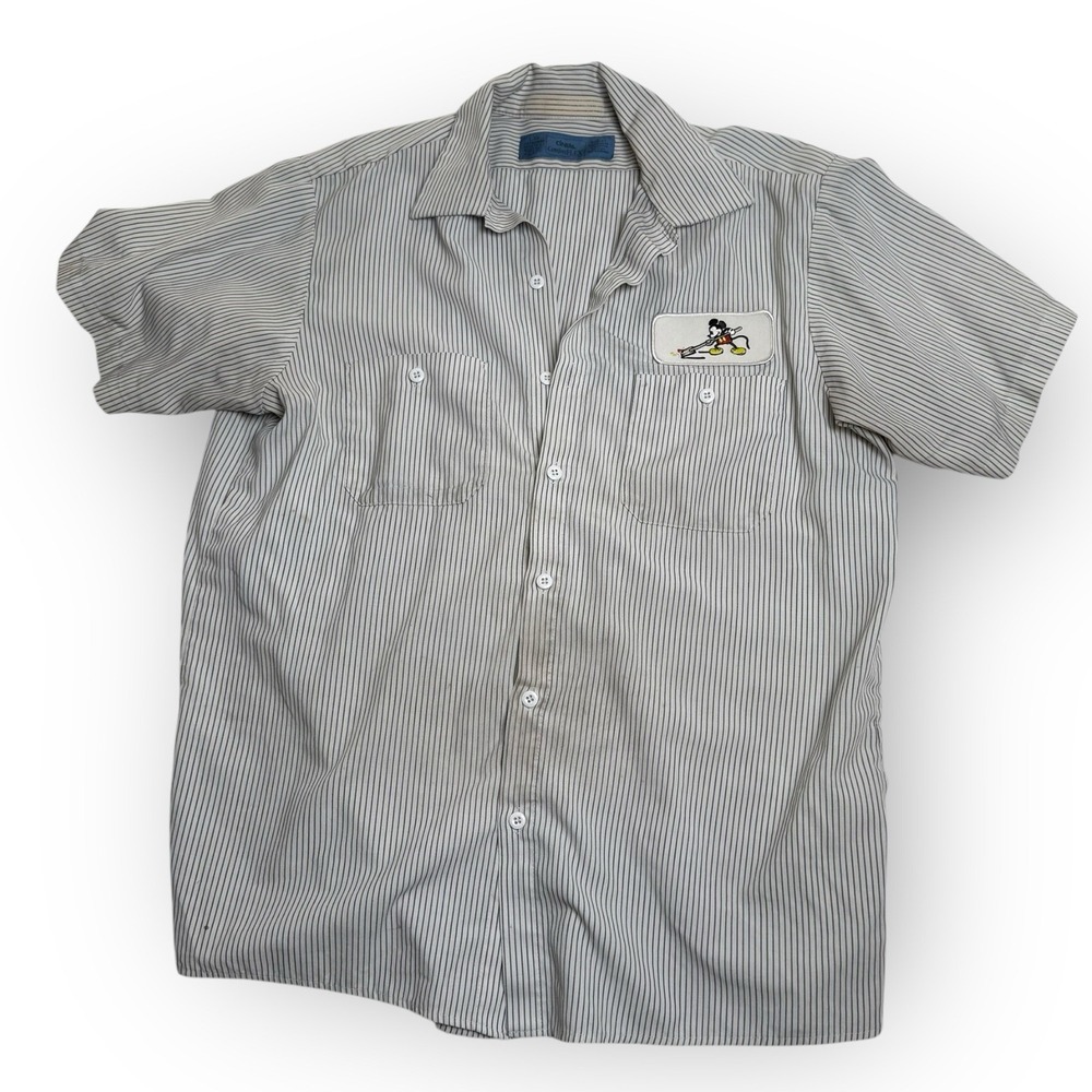 Mickey Mouse Workwear Shirt Mens Size L Striped Custodial Disney Parks Uniform‎
